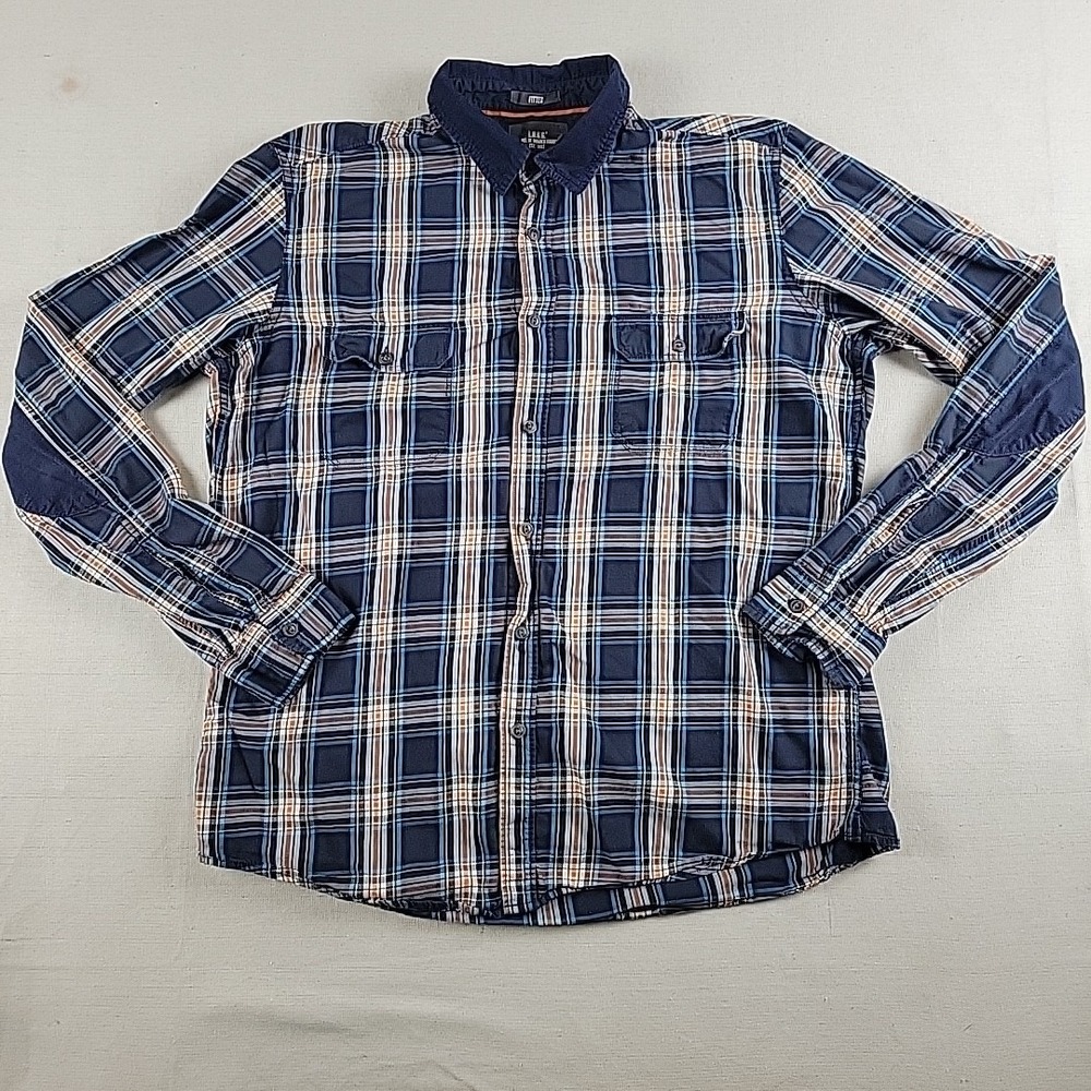 H&M L.O.G.G Fitted Plaid Button Down Shirt Men's XL Blue CottonMen's